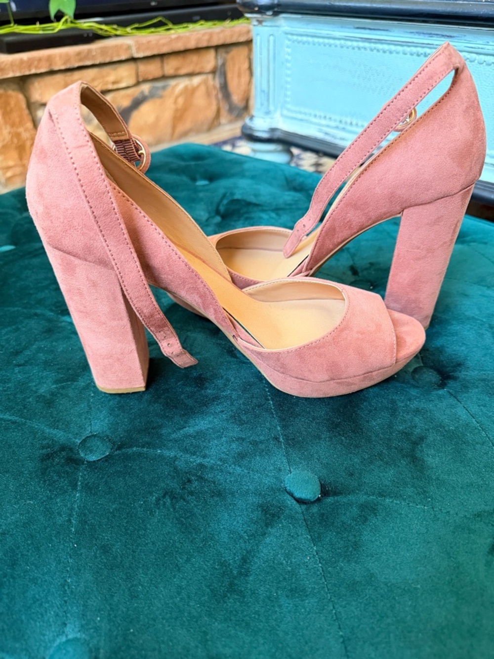 Sun + Stone Reeta Mauve Suede Platform Heel Sandals
